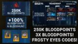 Dead By Daylight Holiday Goodies Roadmap! 250K Bloodpoints! Frosty Eyes Codes! Cosmetics Giveaways!